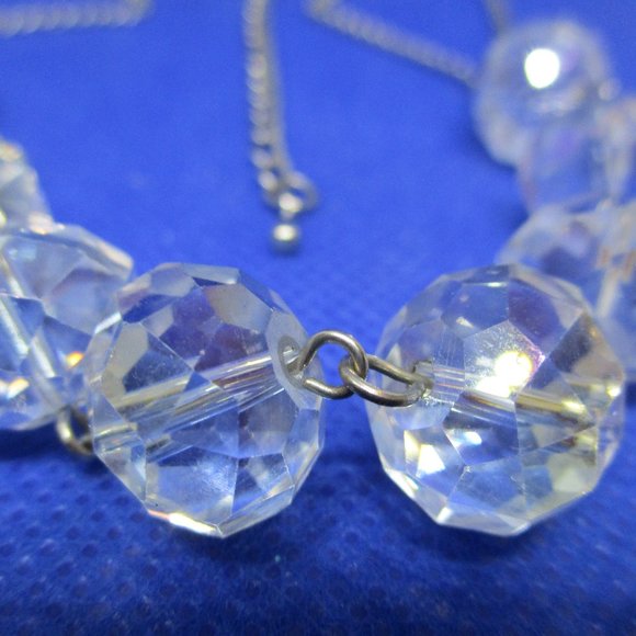 Vintage Crystal Necklace Faceted Crysal Beads With 2 Silver Tone Metal End Chain - Picture 10 of 14